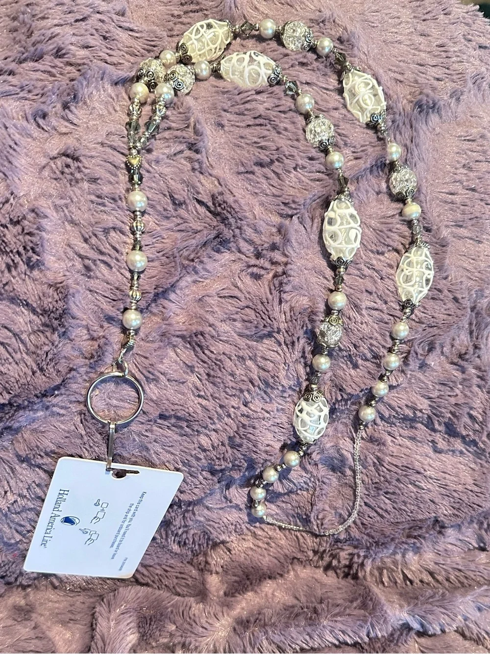 LANYARD Custom Ordered Crystal Silver Pearl use Badges, Cards, Cruise Nurse ❤️ - Picture 1 of 15